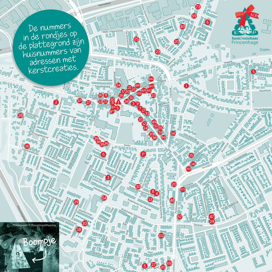 Plattegrond-princenhage met deelnemende adressen KerstCreatieRoute 2023