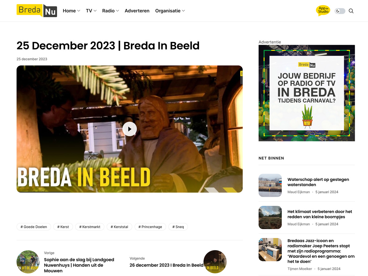 Artikel over het opbouwen van de kerststal op BredaNu