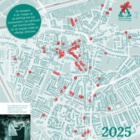 Plattegrond van Princenhage met rode bolletjes: de adressen KerstCreatieRoute 2025