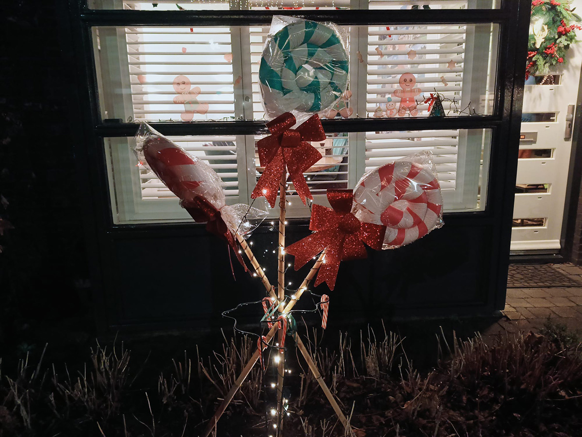 lollies verpakt in plastic in een voortuin